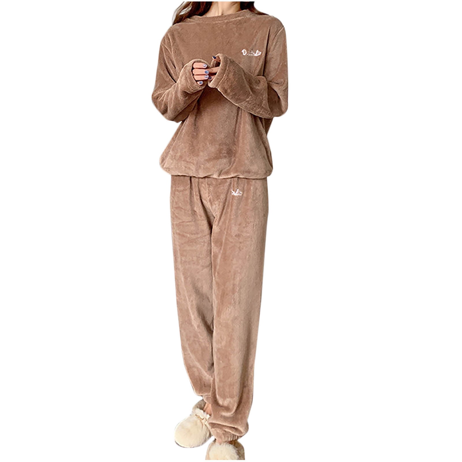 Fuzzy Pajamas Set for Women Winter Warm Loungewear Soft Fleece