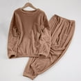 thumbnail image 1 of Fuzzy Pajamas Set for Women Winter Warm Fleece Loungewear Soft Thick Sleepwear Homewear Outfits Brown S, 1 of 6