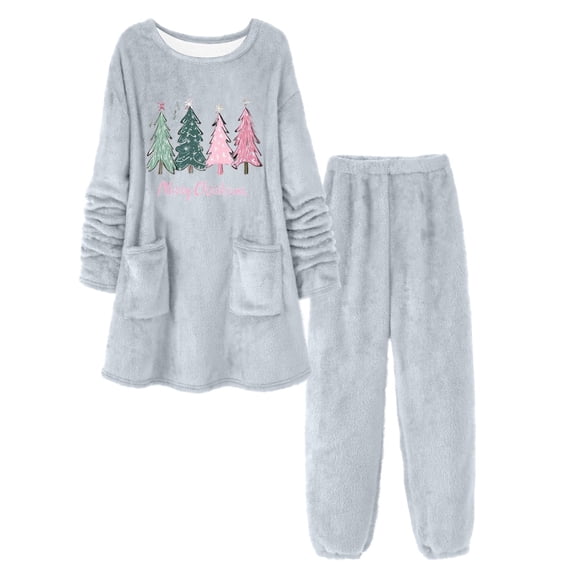 Fuzzy Pajamas for Women Christmas Long Sleeve Pullover Pants Set Womens Loungewear Set Winter Soft Pajama Set for Women