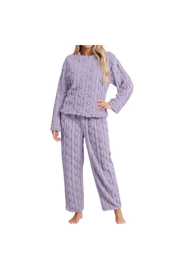Fuzzy Pajamas for Women Set Winter Warm Fluffy Loungewear Soft Fleece Pjs 2 Piece Ladies Plush Sleepwear Lounge Sets Pink XL