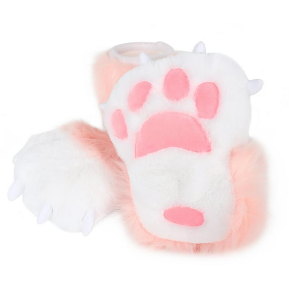 Fuzzy Paw Cosplay Soft Christmas Halloween Funny Fursuit Party Slippers pink