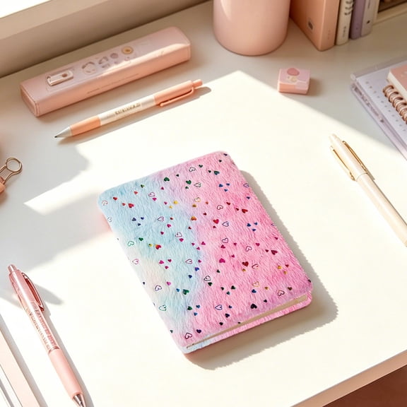 Fuzzy Plush Cover Diary Book, Cute Gradient Journal Notebook, Soft Touch Writing Memo Pad, Lined Pages Notes Planner, Kawaii Stationery Organizer, Daily Journal Gift Supplies