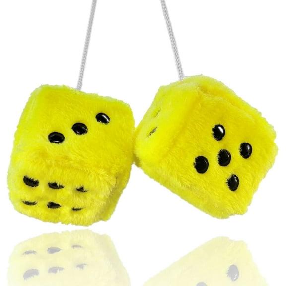 Fuzzy Plush Dice for Car Mirror, Pair of Retro 3” Red Dice with Black Dots for Car Interior Hanging Ornament Decoration