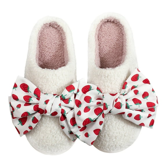 Fuzzy Plush Slipper with Cute Bow, Non-Slip Cotton Slippers, Soft Warm Slippers Winter Home House Shoes (38-39)