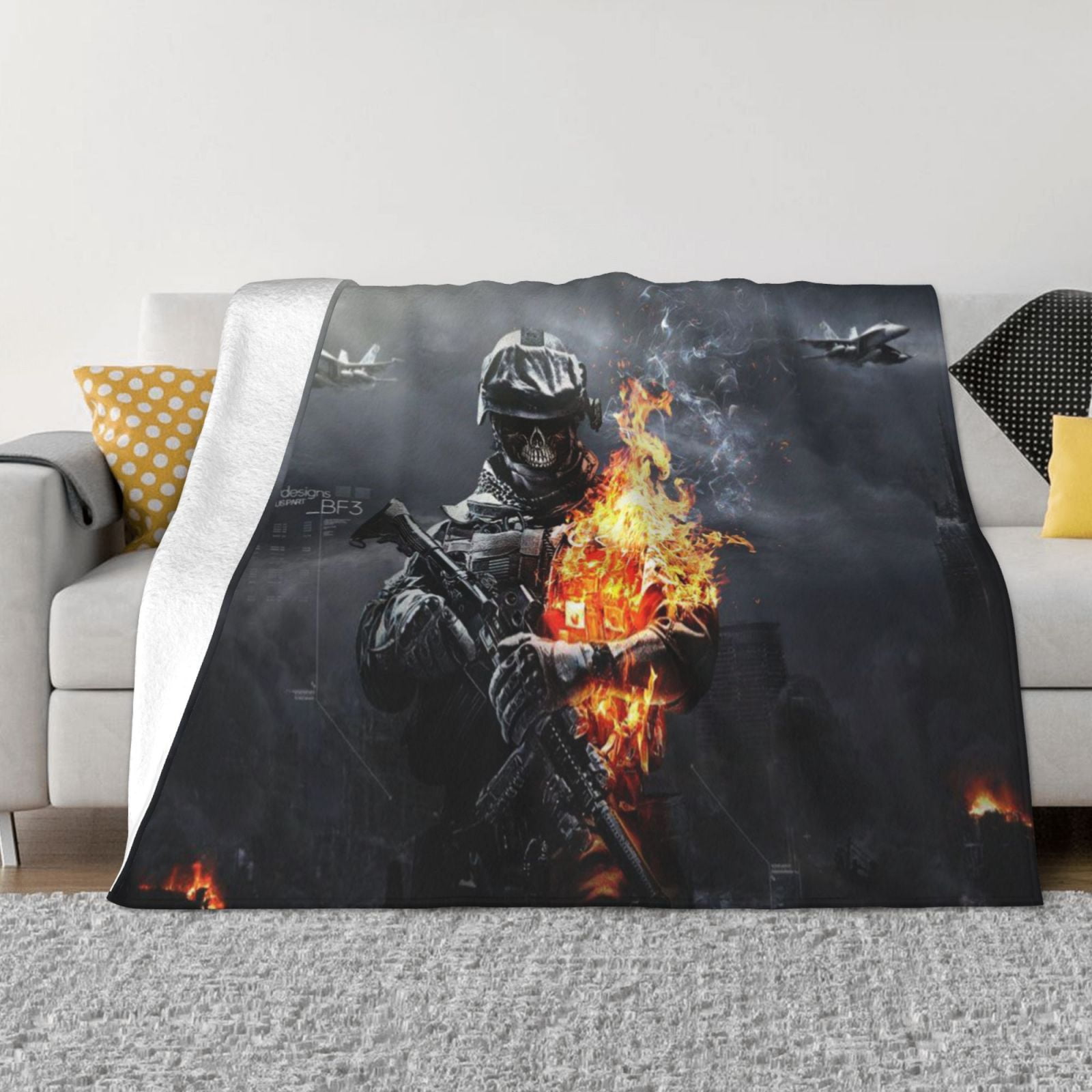 Fuzzy Plush Warm Blanket Soft Fleece Blankets Military Themed FPS Game Blankets Horror Throw Blanket For Bed Couch Living Room Office Decoration Call of Duty Game60 x 80 Walmart