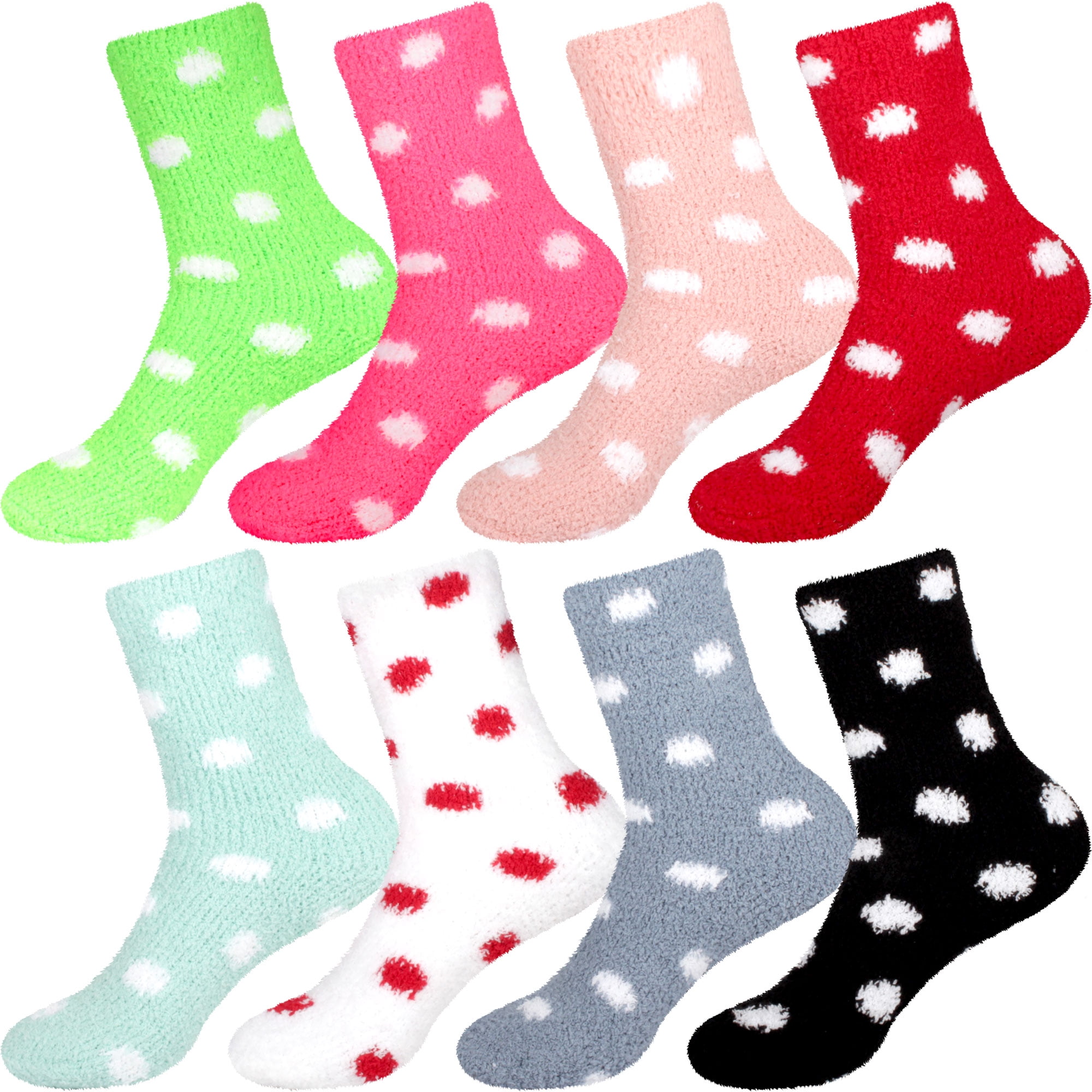 Women's Super Soft Warm Comfy Fuzzy Fluffy Plush Cozy Cute Polka Dots Socks  - Assortment E - 6 Pairs