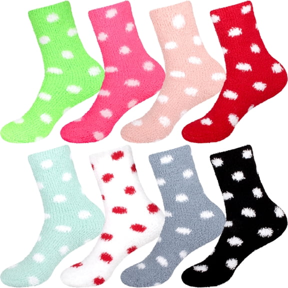 Fuzzy Polka Dot Super Fuzzy Warm Plush Cozy Cute Socks - Assortment C - 8prs