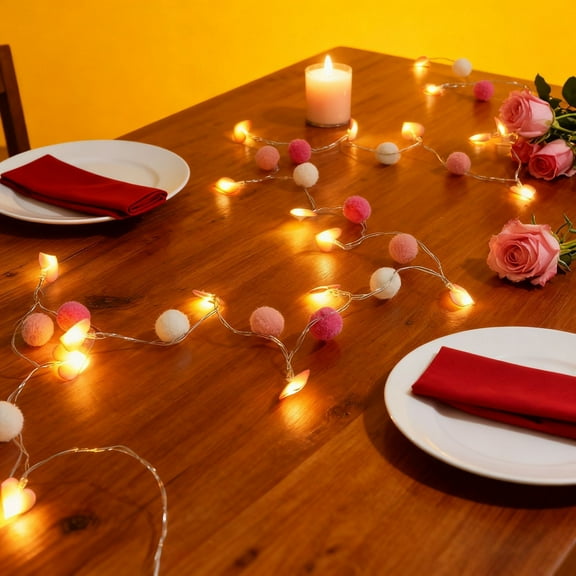 Fuzzy Pom-Pom String Lights for Valentine's Day Garden Parties Wedding Table Decorations Thanksgiving and Christmas Mood Lighting