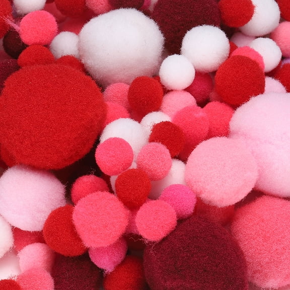 Fuzzy Pom Poms Balls, 120 Pcs Assorted Sizes Mini PomPoms for Crafts Jewelry Making Rose-Red Series