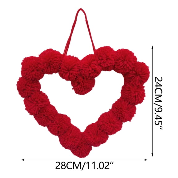 Fuzzy Poms Heart Garland, Romantic Party Room Atmosphere Hanging Decor, Flexible String Decoration for Mantel and Bedroom, Festive Wall Drape