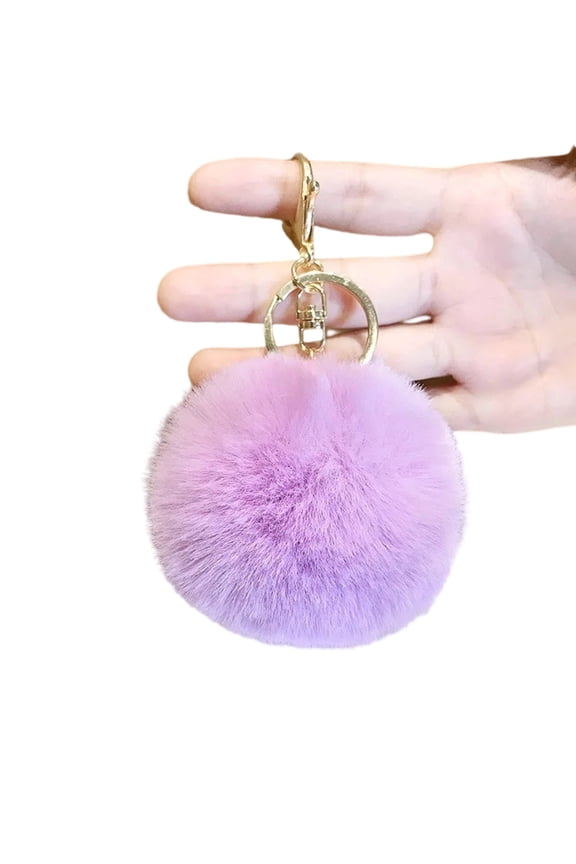 Fuzzy Rabbit Hair Ball Keychain 8cm Metal Ring Multi Color Bag Charm Decoration