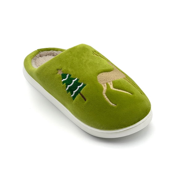 Fuzzy Reindeer Slippers for Women Men Warm Cozy House Slippers with Memory Foam Comfy Holiday Shoes for Indoor Outdoor