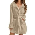 thumbnail image 1 of Fuzzy Robe for Women Fall Winter Mid Length Lapel Bathrobe Belted Bath Robes Plush Kimono Robe with Pockets Soft Spa Robes, 1 of 4