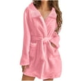 thumbnail image 1 of Fuzzy Robe for Women Fall Winter Mid Length Lapel Bathrobe Belted Bath Robes Plush Kimono Robe with Pockets Soft Spa Robes, 1 of 4