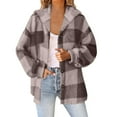thumbnail image 1 of Byworldtasic Plaid Jacket for Woman Fuzzy Sherpa Fleece Lined Flannel Shirt Jacket Casual Long Sleeve Button Down Shacket Coats, 1 of 7