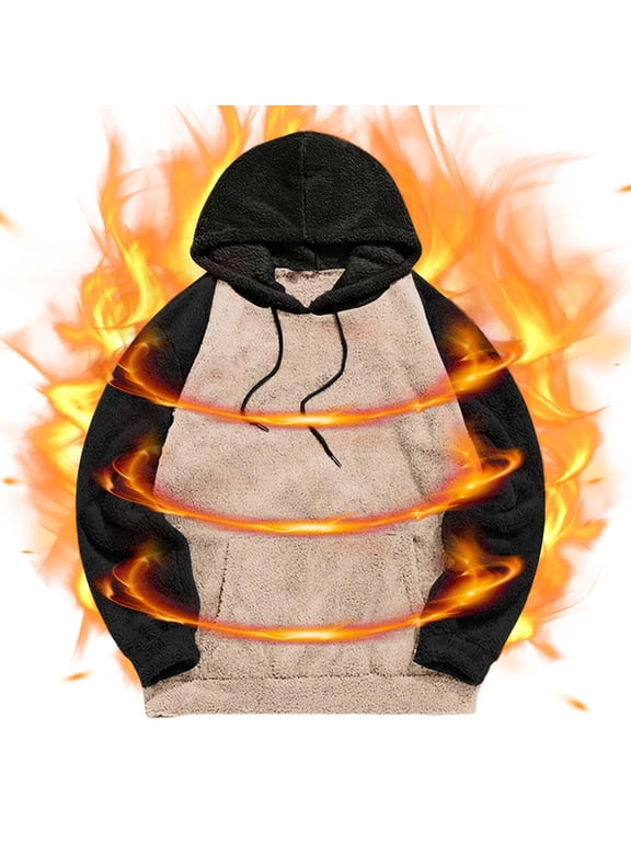 Fuzzy Sherpa Pullover Hoodie Sweatshirts for Men Raglan Long Sleeve Warm Soft Fleece Shaggy Outwear Tops (M, Khaki)