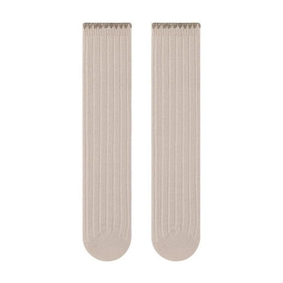 Fuzzy Slipper Socks Children's Socks Middle Tube Socks Solid Color Socks Socks with Ruffles Khaki One Size