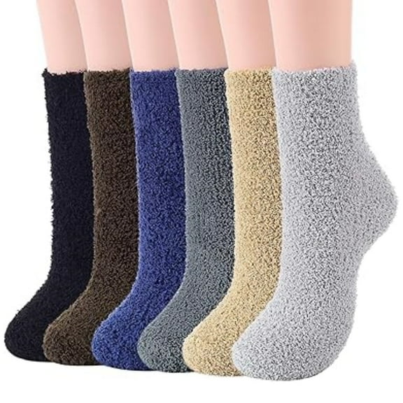 Fuzzy Slipper Socks Men Non Slip Socks Warm Socks Winter Fluffy Socks Cozy Slipper Fleece Socks for Men Women Christmas Gifts, 6 Pairs