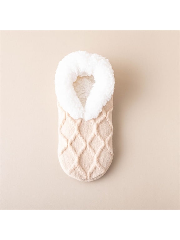 Fuzzy Slipper Socks Women Acrylic Brushed Non Slip Silicone Sole, Warm Plush Lined Fleece House Socks for Winter Khaki by Baberdicy