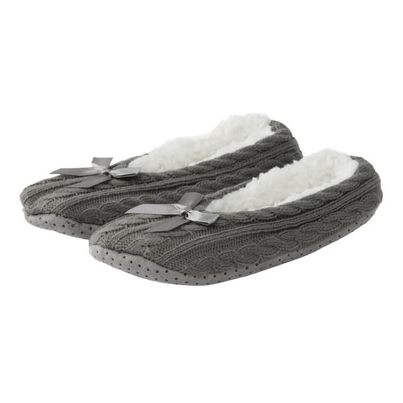 Fuzzy Slipper Socks for Women Cute Bow Soft Knit Winter Warm Slip on House Shoes Non-Slip Bedroom Booties Grey 9