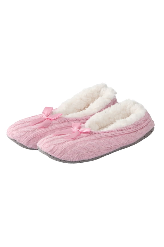 Fuzzy Slipper Socks for Women Cute Bow Soft Knit Winter Warm Slip on House Shoes Non-Slip Bedroom Booties Light Pink 10
