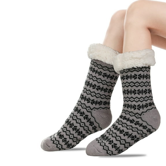 Fuzzy Slipper Socks for Women, Non-Slip Plush Warm Sleeping Socks, Soft Comfy Crew Socks for Women and Girls, One Size Fits 9-11