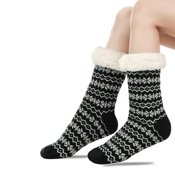 Fuzzy Slipper Socks for Women, Non-Slip Plush Warm Sleeping Socks, Soft Comfy Crew Socks for Women and Girls, One Size Fits 9-11
