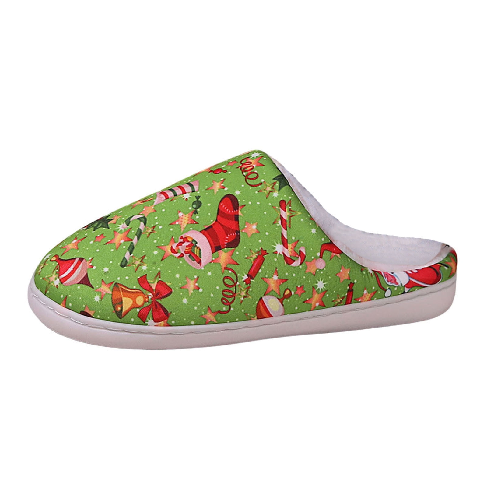 Fuzzy Slippers For Women House Warm Plush Christmas Printed Fabric Flat