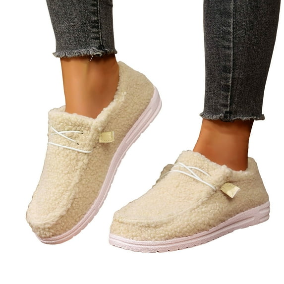Fuzzy Slippers House Shoes for Women Indoor and Outdoor Fashion Casual Cozy Winter Warm Fleece Flats Penny Loafer Ankle Boots Beige Size 6