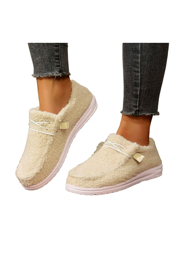 Fuzzy Slippers House Shoes for Women Indoor and Outdoor Fashion Casual Cozy Winter Warm Fleece Flats Penny Loafer Ankle Boots Beige Size 6