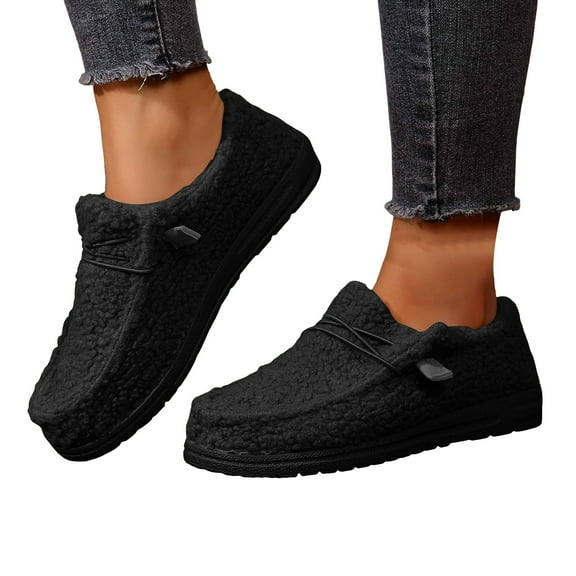 Fuzzy Slippers House Shoes for Women Indoor and Outdoor Fashion Casual Cozy Winter Warm Fleece Flats Penny Loafer Ankle Boots Black Size 6