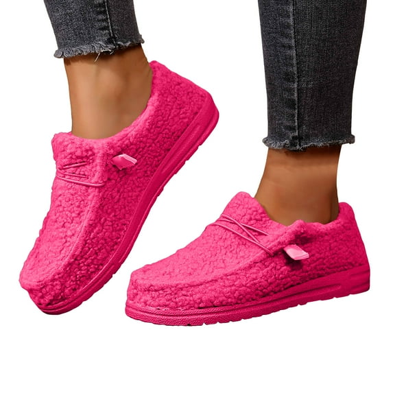 Fuzzy Slippers House Shoes for Women Indoor and Outdoor Fashion Casual Cozy Winter Warm Fleece Flats Penny Loafer Ankle Boots Pink Size 7