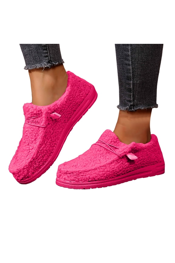 Fuzzy Slippers House Shoes for Women Indoor and Outdoor Fashion Casual Cozy Winter Warm Fleece Flats Penny Loafer Ankle Boots Pink Size 9