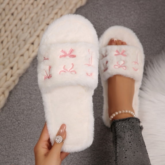 Fuzzy Slippers Ofreoo Women's Fashion Casual Winter Home Indoor Cotton Slippers