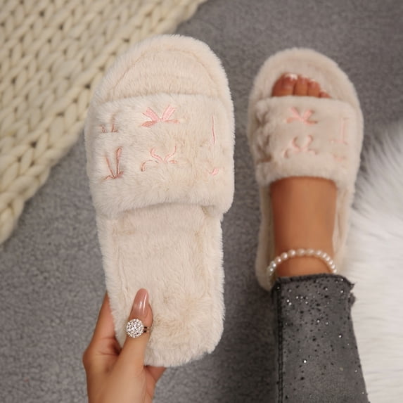 Fuzzy Slippers Ofreoo Women's Fashion Casual Winter Home Indoor Cotton Slippers