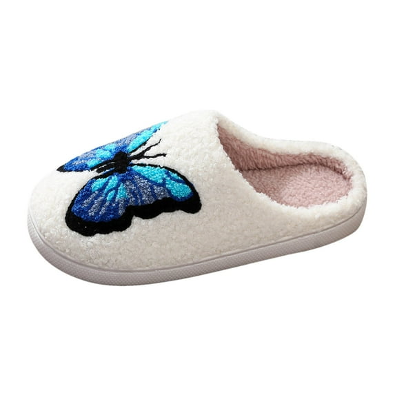 Fuzzy Slippers For Women Comfortable Home Colored Butterfly Cotton Slippers Winter Thick Sole Indoor Warmth Warm Cozy Winter House Slippers Bedroom Indoor House Shoes