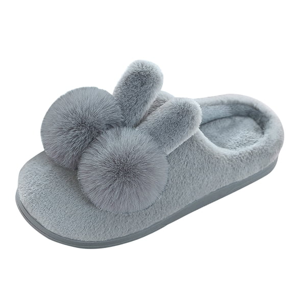 Fuzzy Slippers For Women Couples On Furry Plush Flat Home Winter Round Toe Keep Warm Cartoon Rabbit Ear Slippers Shoes Warm Cozy Winter House Slippers Bedroom Indoor House Shoes