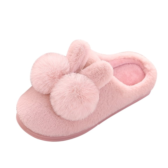 Fuzzy Slippers For Women Couples On Furry Plush Flat Home Winter Round Toe Keep Warm Cartoon Rabbit Ear Slippers Shoes Warm Cozy Winter House Slippers Bedroom Indoor House Shoes