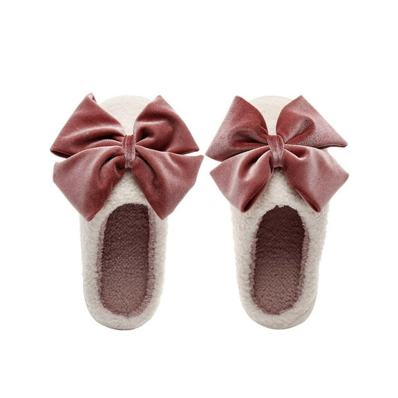 Fuzzy Slippers For Women Cozy Slippers Home Use Velvet Bow Teddy Indoor Warm Slippers Winter Comfort Style Warm Cozy Winter House Slippers Bedroom Indoor House Shoes