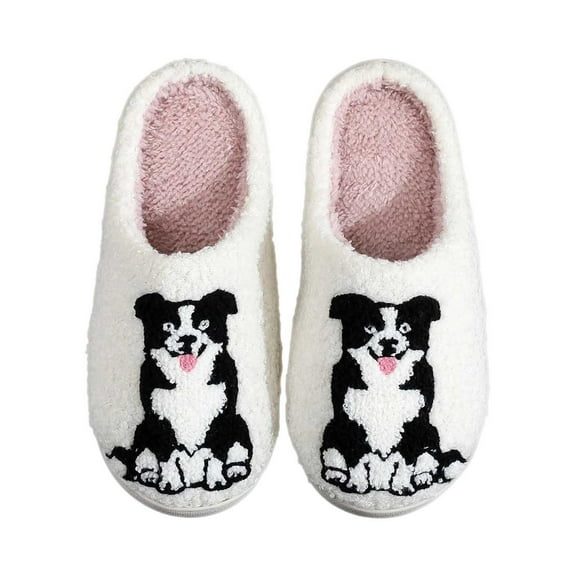 Fuzzy Slippers for Women Dog Pattern Fluffy Winter House Shoes On Indoor Warm Slippers Plush Slippers Home Footwear Bedroom Slippers Slippers for Women Indoor White 45