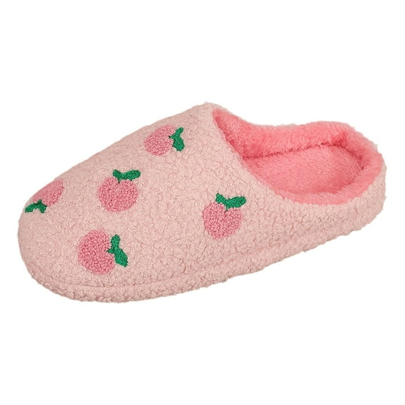 Fuzzy Slippers Women Fresh Fruit Pattern Fluffy Winter House Shoes Home Footwear Warm Slippers On Indoor Comfortable Slippers Cozy Slippers Pink 45