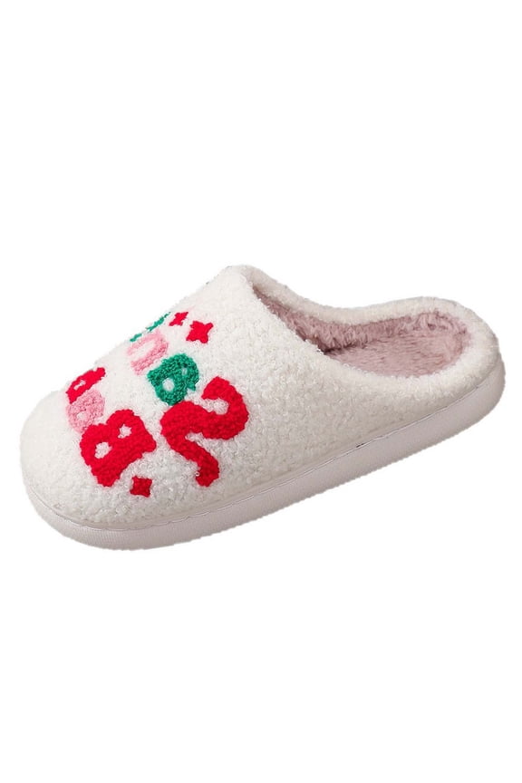 Fuzzy Slippers Women Santa Claus On Indoor Warm Slippers Fluffy Winter House Shoes Bedroom Slippers Plush Slippers Home Footwear Womens House Slippers White 37