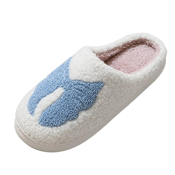 Fuzzy Slippers For Women Winter Home Cute Cartoon Models Bow Paragraph Slippers Men Couple Models Warm Indoor Slippers Warm Cozy Winter House Slippers Bedroom Indoor House Shoes
