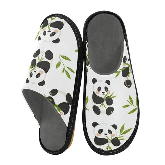 Fuzzy Slippers Women and Men Non-slip Fuzzy Flat Slippers House Bedroom Slippers for Adult Panda Eating Bamboo