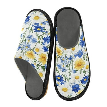 Fuzzy Slippers Women and Men Non-slip Fuzzy Flat Slippers House Bedroom Slippers for Adult Watercolor Wildflower Pattern