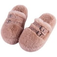 thumbnail image 1 of Fuzzy Slippers Women with Cork Footbed Fluffy Slides Closed Toe Indoor House Shoes, 1 of 3
