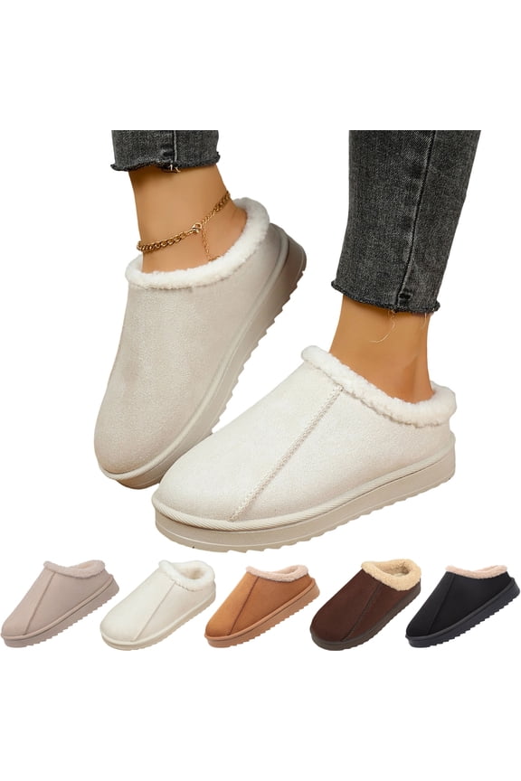 Fuzzy Slippers for Women Cozy Platform Warm Winter Slip On House Shoes Fluffy Soft Memory Foam Anti-Skid Rubber Sole Bedroom Indoor Outdoor Slippers