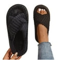 thumbnail image 1 of Fuzzy Slippers for Women Cross Band Ribbed Fuzzy Slippers Open Toe Slippers Indoor Home Bedroom Spa Lounge Travel Cozy Winter Warm Footwear, 1 of 8
