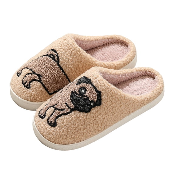 Fuzzy Slippers for Women Cute Animal Print Matching Slippers Memory Foam Winter Warm Home Nonslip Slip on Slides Shoes Beige 6