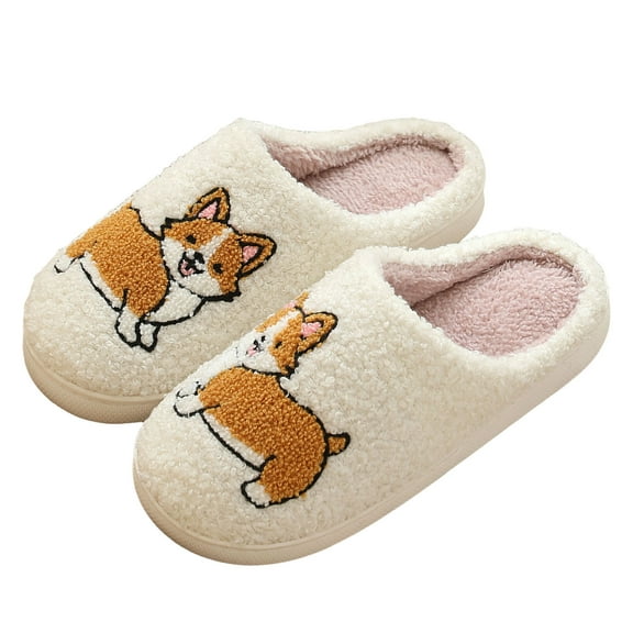 Fuzzy Slippers for Women Cute Animal Print Matching Slippers Memory Foam Winter Warm Home Nonslip Slip on Slides Shoes White 6